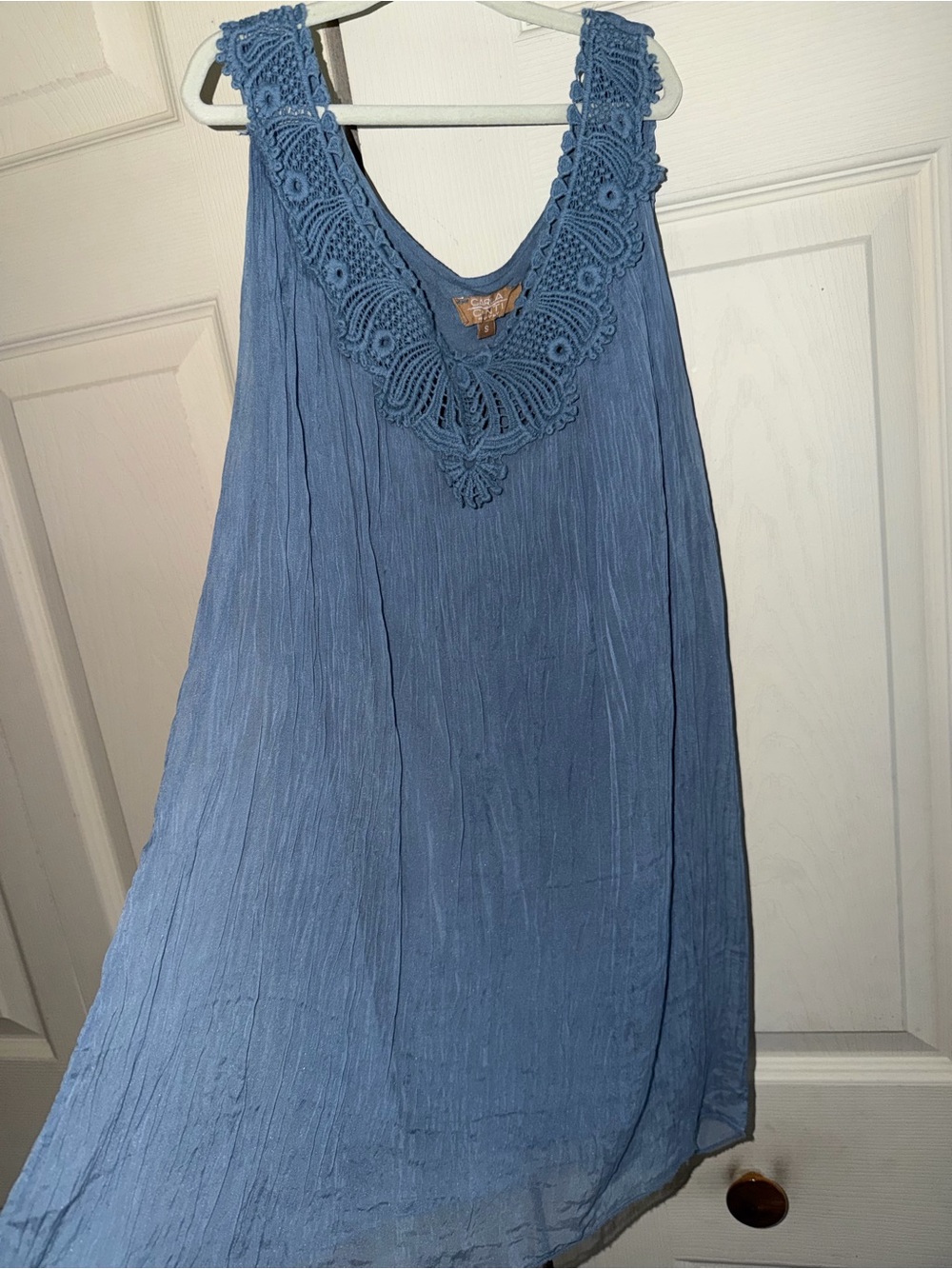 Sleeveless Crochet Trim Tank top — Dusty Blue
